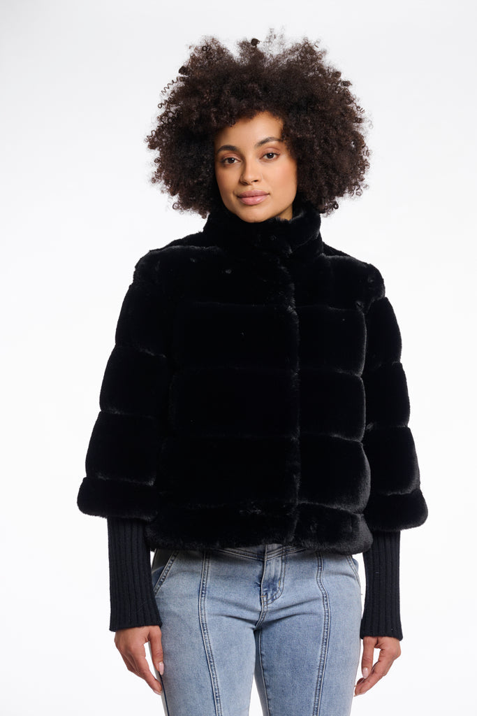 Rino & Pelle Feline Faux Fur Jacket in Black