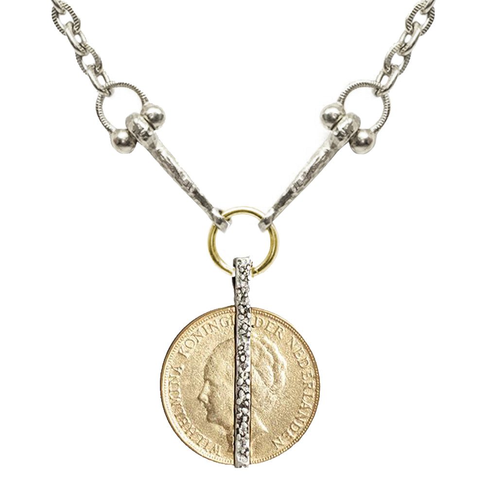 Tat2 Crystal Bar and Wilhelmina Coin Horsebit Necklace N586