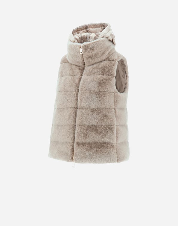 Herno Faux Fur Hooded Gilet PI001937D in Beige