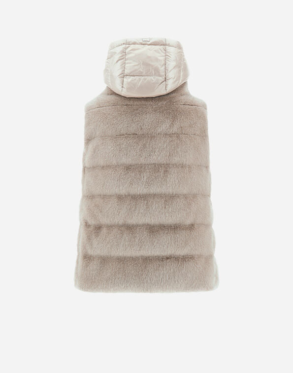 Herno Faux Fur Hooded Gilet PI001937D in Beige