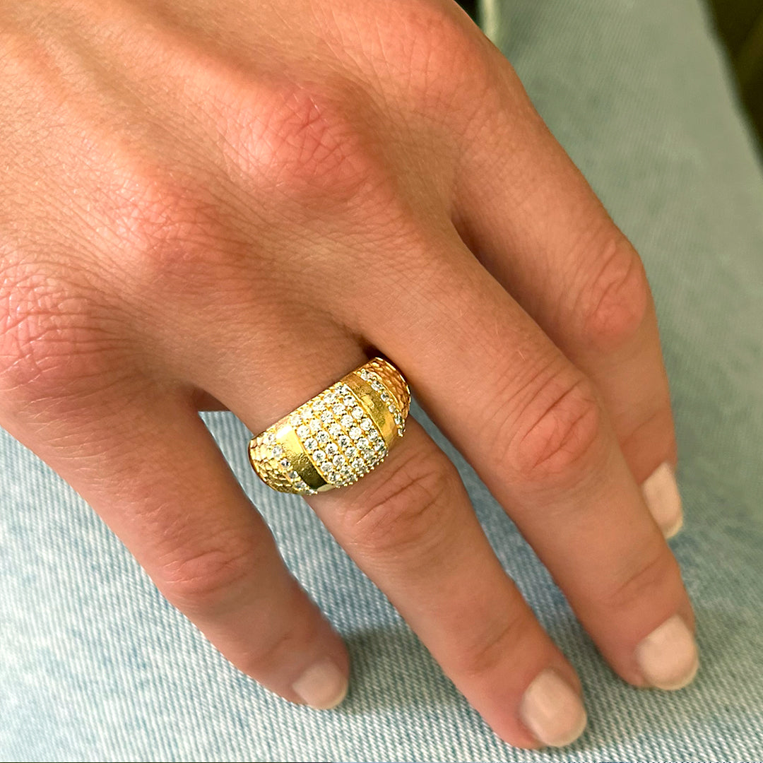 Tat2 R100 Gold Pave Cocktail Ring in GLD/CLR