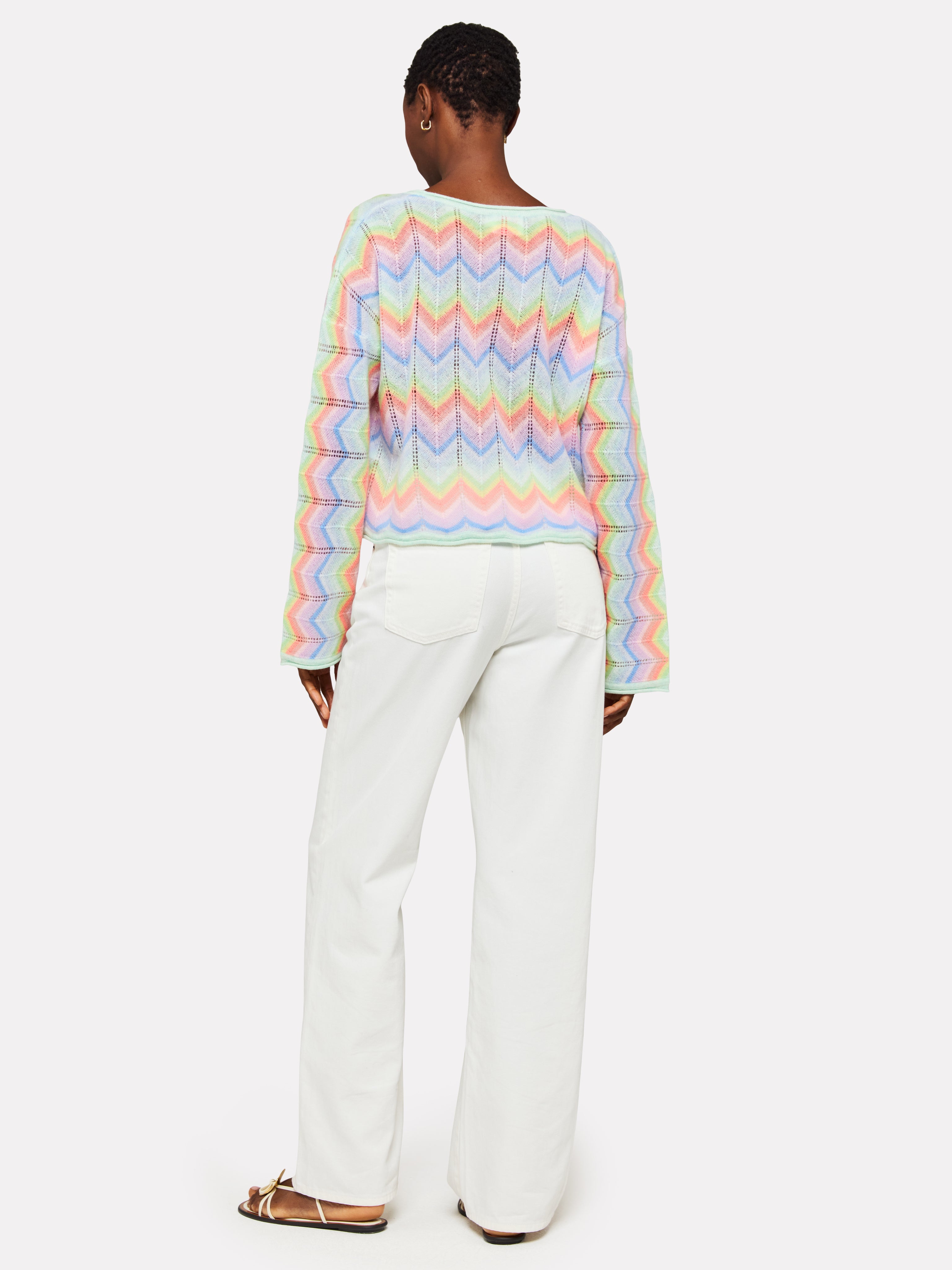 Brodie Chevron Slash Neck Rainbow Jumper in Mulitcolour