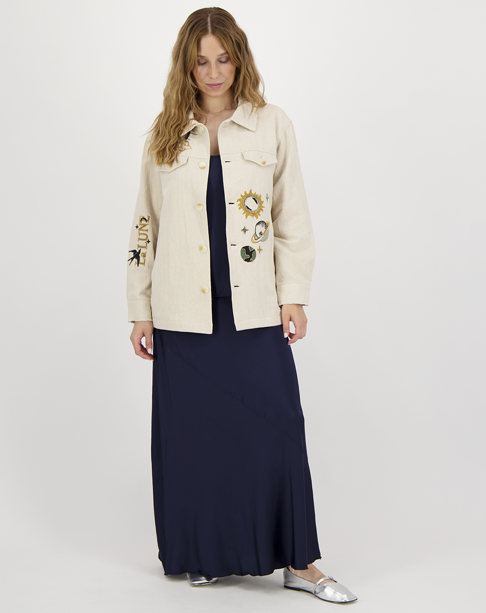 Me369 Briann Embroidered Denim in White or Sand